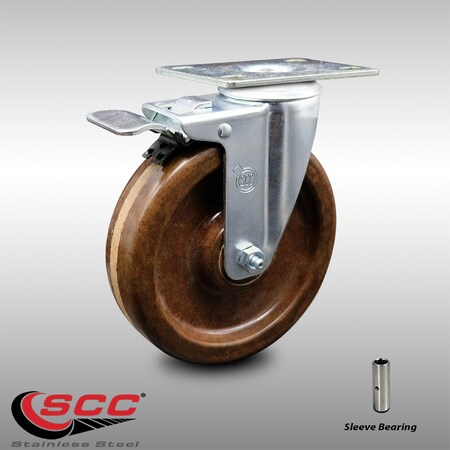 Service Caster 5 Inch SS High Temp Phenolic Top Plate Caster with Total Lock Brake SCC SCC-SSTTL20S514-PHSHT